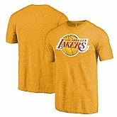 Men's Los Angeles Lakers Distressed Team Logo Gold T-Shirt FengYun,baseball caps,new era cap wholesale,wholesale hats